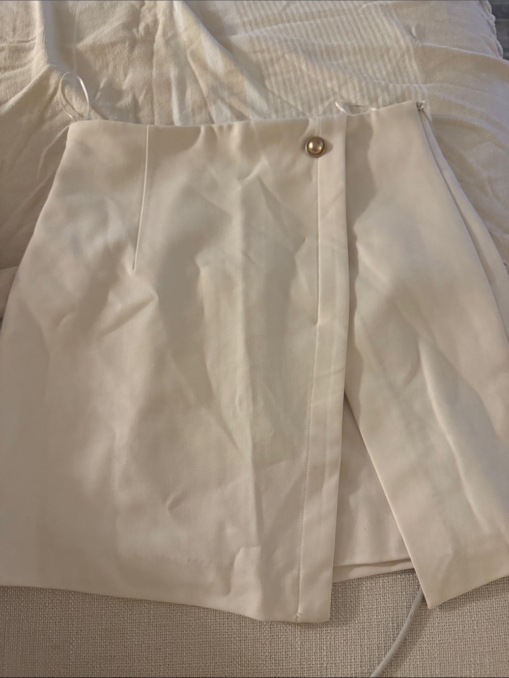 White Mini Wrap Skirt with Button Detail